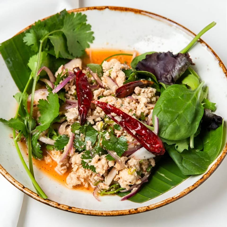 Osha Thai Kitchen's Larb Gai, a Thai minced chicken salad with herbs, red onion, and chili.
